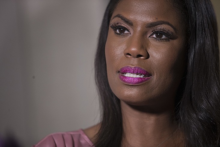 Television personality and former White House staffer Omarosa Manigault Newman speaks during an interview with The Associated Press, Tuesday, Aug. 14, 2018, in New York. 