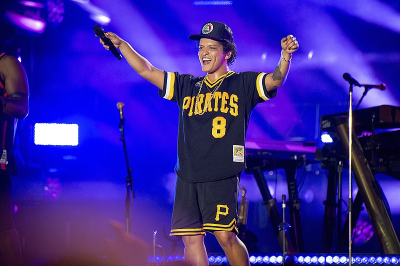 FILE - In this May 27, 2018 file photo, Bruno Mars performs at the Bottle Rock Napa Valley Music Festival at Napa Valley Expo in Napa, Calif.