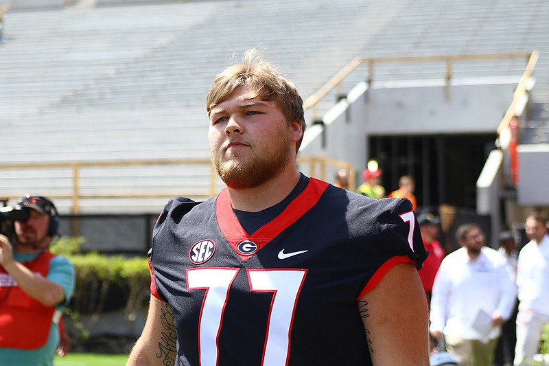 Georgia freshman Cade Mays from Knoxville Catholic High School is currently practicing as the first-team left guard.