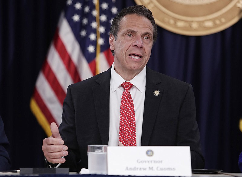 In this May 10, 2018 file photo, Democratic New York Gov. Andrew Cuomo speaks during a news conference in New York. New York Gov. On Wednesday, Aug. 15, 2018, at a bill signing event in Manhattan, Cuomo said that America "was never that great" during remarks criticizing Republican President Donald Trump and his slogan "Make America Great Again," saying America won't be truly great until all Americans have true equality. Republicans quickly pounced on Cuomo's remarks. (AP Photo/Frank Franklin II, File)