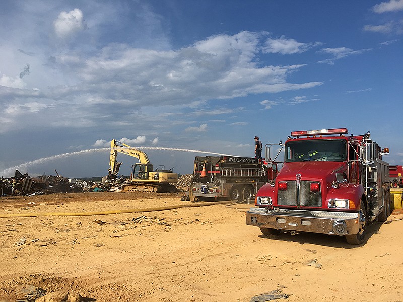 Walker County Emergency Services works the scene of a fire at the Walker County landfill on Friday, August 17, 2018. / Photo courtesy of the Walker County Commissioner's Office