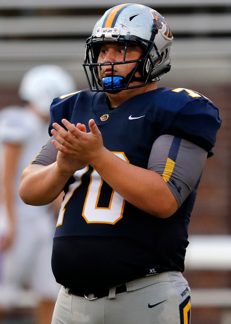 Staff photo by C.B. Schmelter /
Walker Valley's Hayden Gibson (70) claps after converting a fourth down against Central during the first game of the Chattanooga Kickoff Classic at Finley Stadium on Thursday, Aug. 16, 2018 in Chattanooga, Tenn.