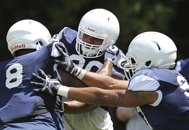 UTC defensive lineman Devonnsha Maxwell practices during the Mocs' preseason camp this month. Camp wrapped up Saturday with a two-hour practice at Finley Stadium, where the Mocs will open the season Aug. 30.