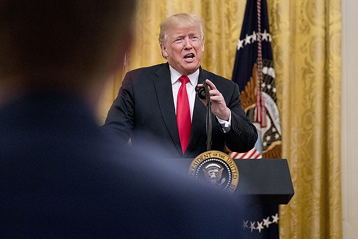 President Donald Trump speaks during an event to salute U.S. Immigration and Customs Enforcement (ICE) officers and U.S. Customs and Border Protection (CBP) agents in the East Room of the White House in Washington, Monday, Aug. 20, 2018. (AP Photo/Andrew Harnik)

