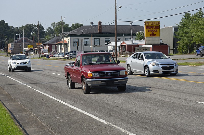 Cars drive along Lafayette Road in Fort Oglethorpe, which serves as a gateway to Chickamauga and Chattanooga National Military Park. Planners recently revealed proposed designs for streetscape improvement on the 1-mile corridor, which stretches from Harker Road to Battlefield Parkway. (Staff photo by Myron Madden)