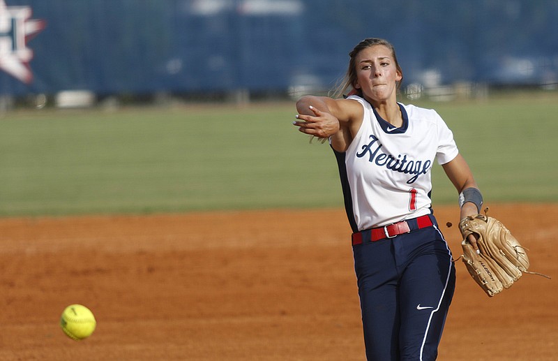 Heritage's Rachel Gibson pitches during a home game against Ridgeland on Aug. 21. Gibson was key to Heritage's sweep of LaFayette in the Region 6-AAAA softball championship series Wednesday night.