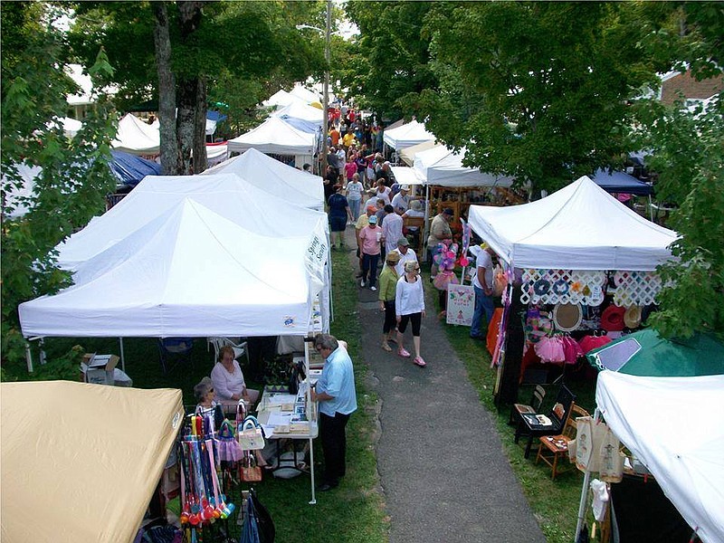 Vendors' tents line paths through the Beersheba Springs Assembly Grounds. The 52nd Beersheba Springs Arts and Crafts Festival is Aug. 25-26. (Facebook.com photo)
