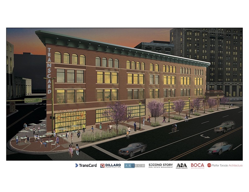 A rendering of the new TransCard building in downtown Chattanooga at 1010 Market St. TransCard will move into the top three floors and a new Nashville taco company will move into the first floor. Pickle Barrel will stay in its current space. (Contributed rendering from BOCA Architectural and Interior Design)