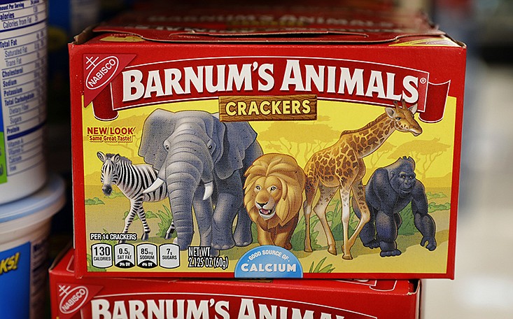 This Monday, Aug. 20, 2018, photo shows a box of Nabisco Barnum's Animals crackers on the shelf of a local grocery store in Des Moines, Iowa.