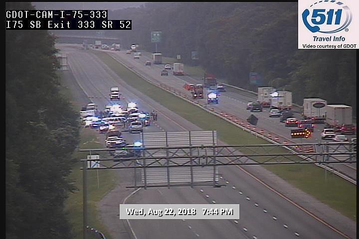 This screenshot from a GDOT traffic camera shows a crash on I-75 in Dalton, Ga., on Wednesday, August 22, 2018. 

