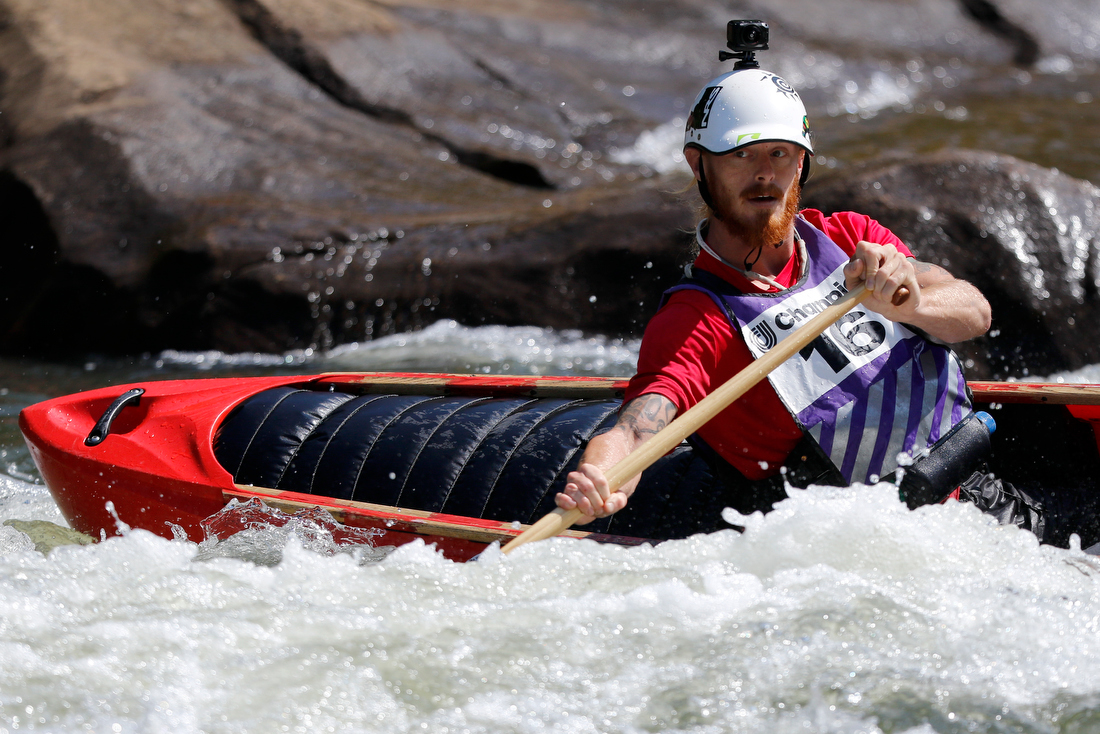 Staff photo by C.B. Schmelter /
Jerrod Jones competes in the slalom during the Ocoee River Championships on the 1996 Olympic Section of the Ocoee River on Friday, Aug. 24, 2018 in Copperhill, Tenn.