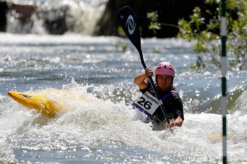 Staff photo by C.B. Schmelter / 
Mark Kieran competes in the slalom event during the Ocoee River Championships on the 1996 Olympic Section of the Ocoee River on Friday, Aug. 24, 2018 in Copperhill, Tenn.