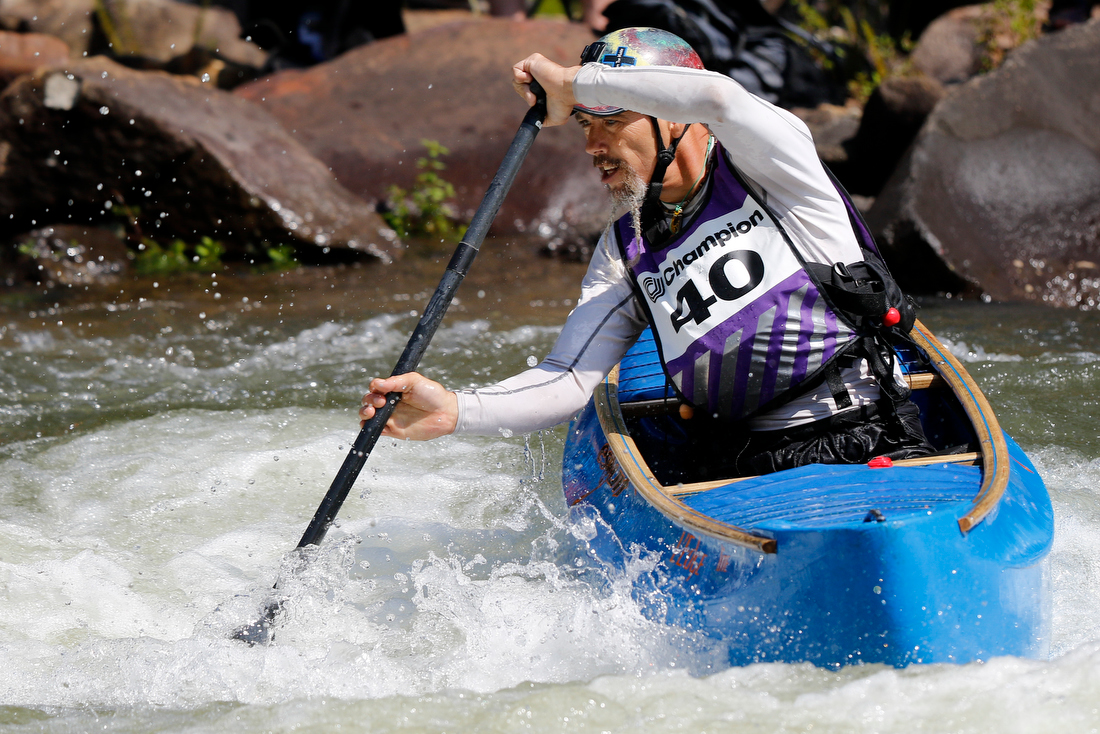 Staff photo by C.B. Schmelter /
Shawn Malone competes in the slalom event during the Ocoee River Championships on the 1996 Olympic Section of the Ocoee River on Friday, Aug. 24, 2018 in Copperhill, Tenn.