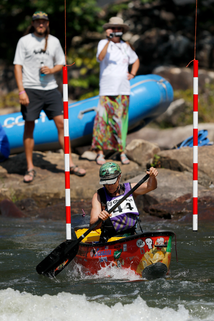 Staff photo by C.B. Schmelter /
David Rowe makes his way through an upstream gate during the slalom event during the Ocoee River Championships on the 1996 Olympic Section of the Ocoee River on Friday, Aug. 24, 2018 in Copperhill, Tenn.