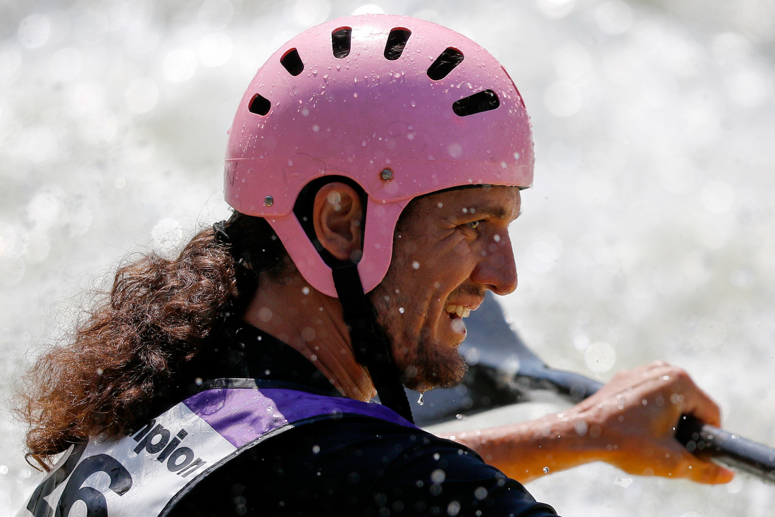 Staff photo by C.B. Schmelter /
Mark Kieran competes in the slalom event during the Ocoee River Championships on the 1996 Olympic Section of the Ocoee River on Friday, Aug. 24, 2018 in Copperhill, Tenn.