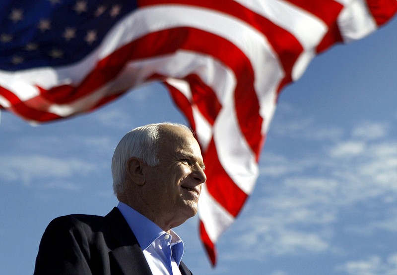 In this Nov. 3, 2008, file photo, Republican presidential candidate Sen. John McCain, R-Ariz., speaks at a rally in Tampa, Fla. Aide says senator, war hero and GOP presidential candidate McCain died Saturday, Aug. 25, 2018. He was 81. 