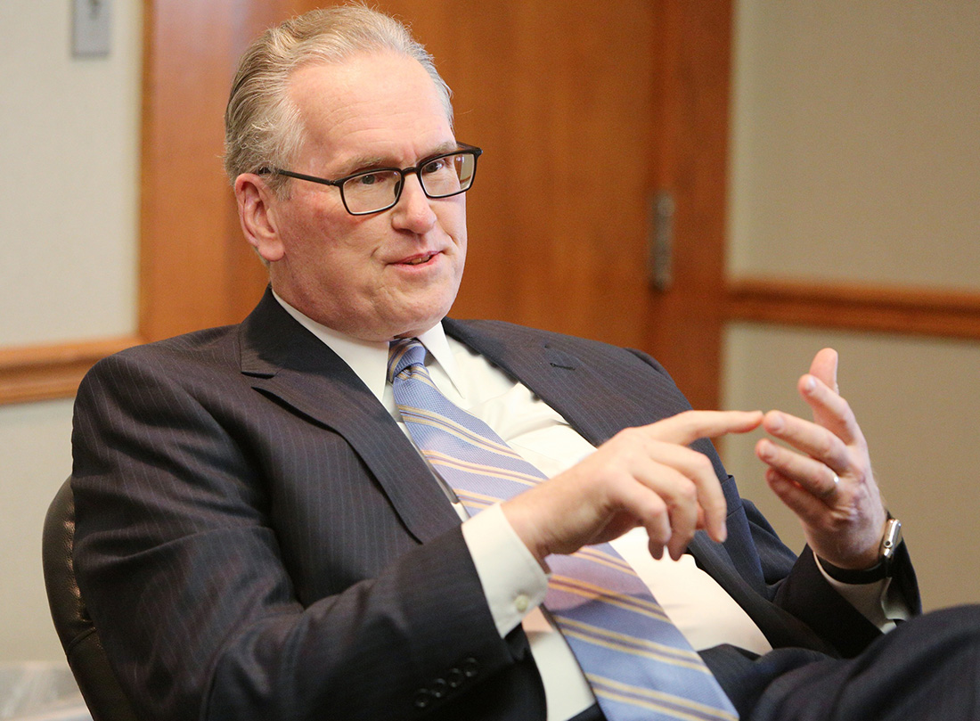 Tennessee Valley Authority president and CEO Bill Johnson speaks during an editorial board meeting Thursday, Feb. 8, 2018 at the Chattanooga Times Free Press.