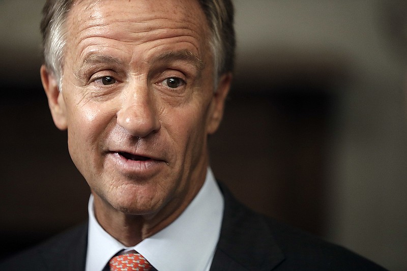 Tennessee Gov. Bill Haslam answers questions after announcing a statewide tour to hear ideas to improve the state's problem-plagued elementary and secondary school online testing process Tuesday, Aug. 21, 2018, in Nashville, Tenn. The tour will include six stops statewide for teachers, administrators and technology and assessment coordinators to discuss recent problems administering the tests and offer ideas for improvements. (AP Photo/Mark Humphrey)