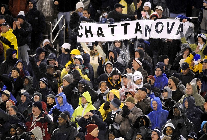 Staff Photo by Angela Lewis /
Villanova fans hold a sign during the NCAA Division 1 championship game against Montana at Finley Stadium on Friday.