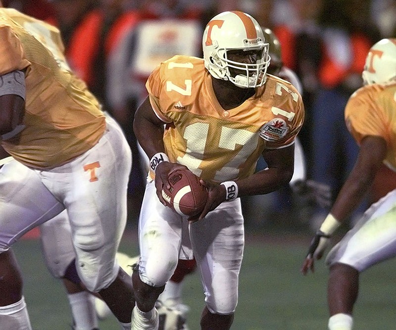 In his first start as quarterback of the Tennessee Vols, Tee Martin helped lead them to a 34-33 comeback victory at Syracuse to open the 1998 season.