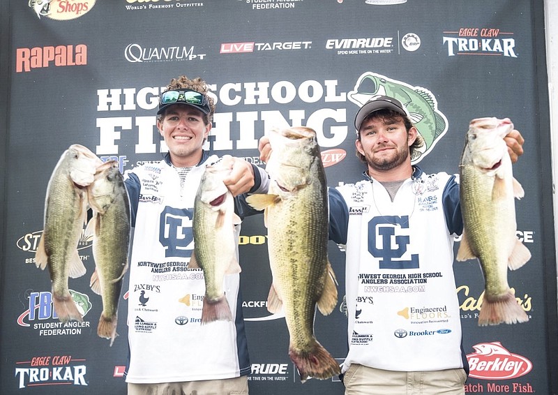 Will Smith, left, and Colby Chapman, members of the Gordon Lee fishing team, hold up their catch. (Contributed photo from Josh Chapman)