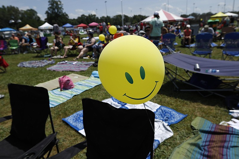 A smiley-face balloon is seen during Jfest at Camp Jordan Park on May 20, 2017, in East Ridge, Tenn., in this file photograph.