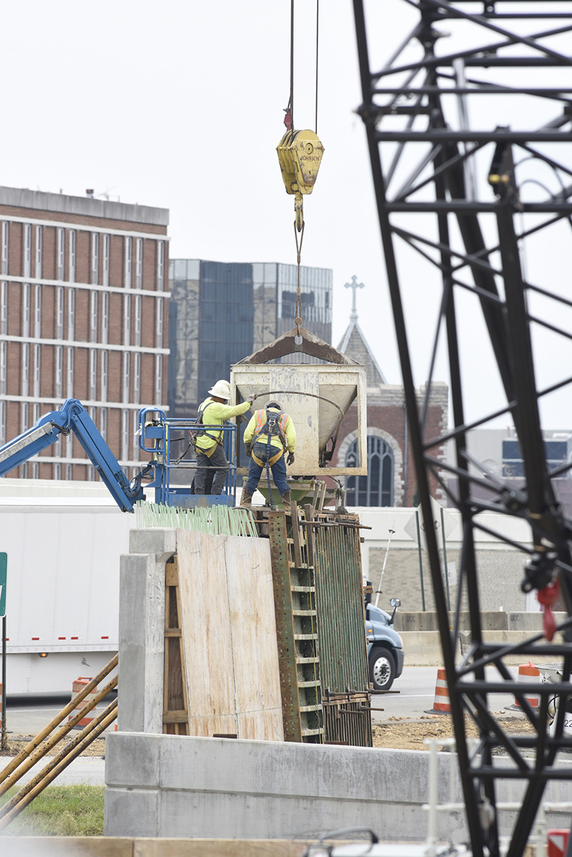 Construction crews are placing concrete for a retaining wall to support the new Northbound Lanes of U.S. Highway 27, according to Jennifer Flynn at TDOT. "This retaining wall ties into the southern abutment of the new US-27 bridge over 4th Street," Flynn said.