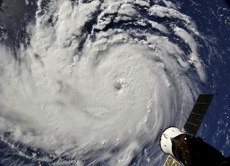 This photo provided by NASA shows Hurricane Florence from the International Space Station on Monday, Sept. 10, 2018, as it threatens the U.S. East Coast. Forecasters said Florence could become an extremely dangerous major hurricane sometime Monday and remain that way for days. (NASA via AP)

