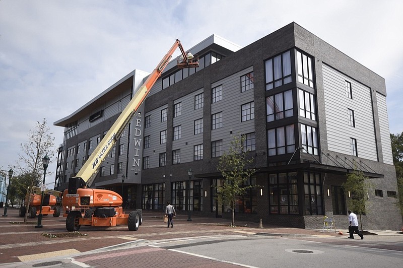 Staff photo by Tim Barber /
Finishing touches are going on The Edwin Hotel midday Wednesday, Sept. 12, 2018. 