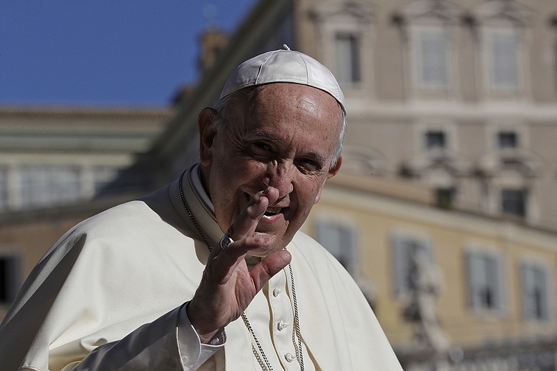 Pope Francis arrives in St. Peter's Square at the Vatican for his weekly general audience, Wednesday, Sept. 12, 2018. (AP Photo/Alessandra Tarantino)