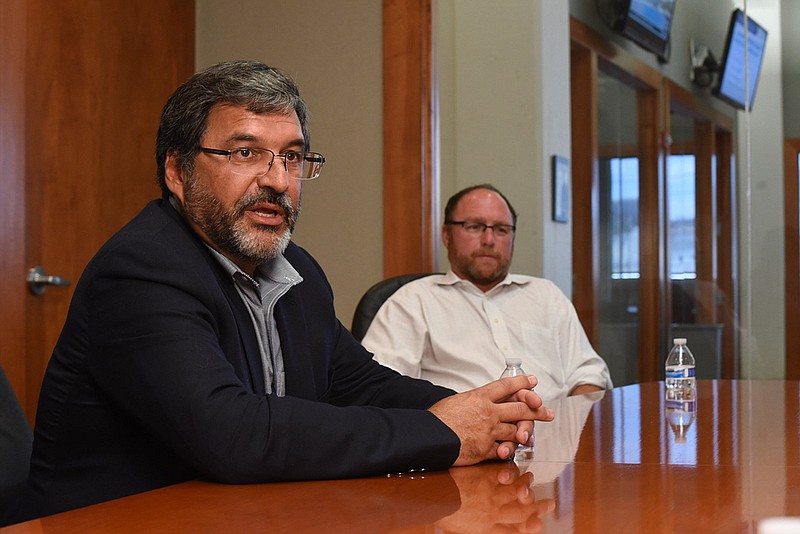 Bob Martino, left, owner of Chattanooga Red Wolves Soccer Club, and Sean McDaniel, right, the team's vice president and general manager, are making preparations for the USL League One team's 2020 debut season and beyond.