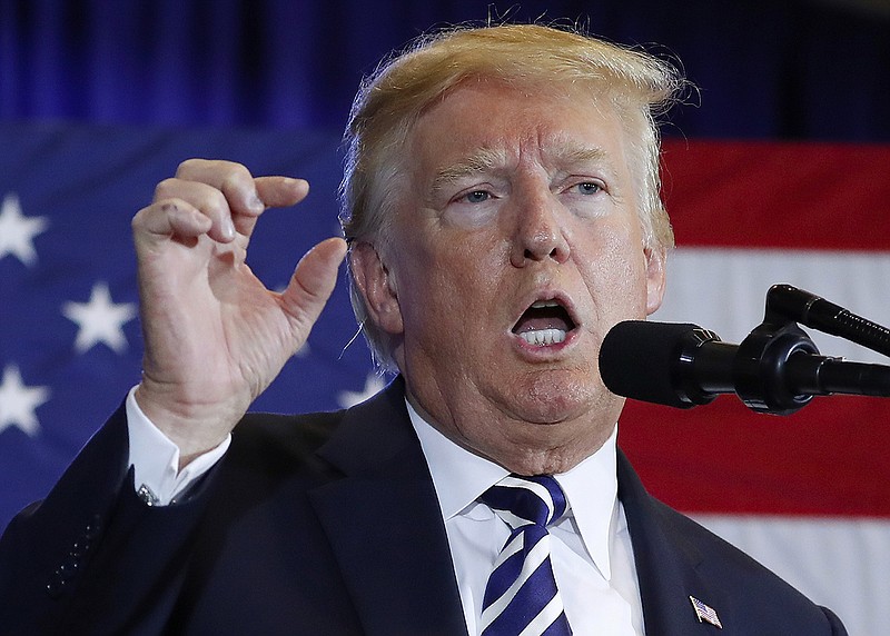 President Donald Trump gestures while speaking at the Harris Conference Center in Charlotte, N.C., on Aug. 31, 2018. (AP Photo/Pablo Martinez Monsivais)