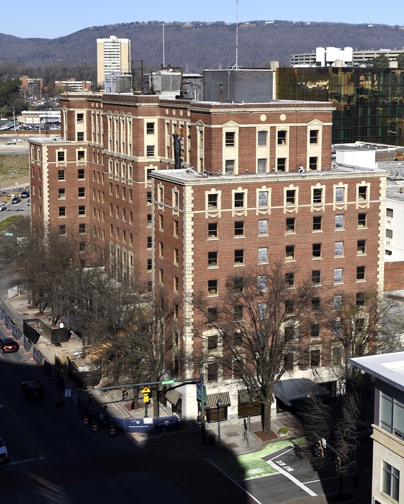 A view of downtown Chattanooga is seen from the tower atop the Electric Power Building at the corner of M.L. King Boulevard and Market Street. In the center is the Read House, which is one of Chattanooga's oldest companies. It was started in 1872.