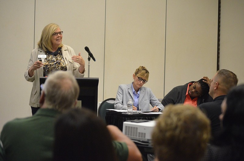 Janet Cochran talks about changes that could be made to bolster tourism at various Catoosa attractions, such as Elsie Holmes Nature Park, The Colonnade and 6th Calvary Museum. (Staff photo by Myron Madden)