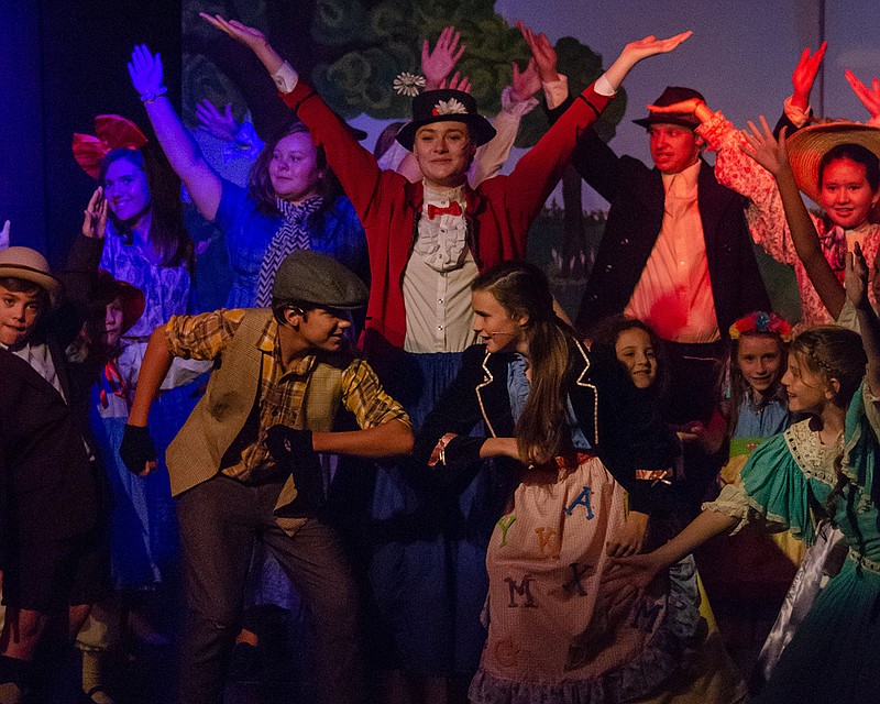The cast of "Mary Poppins" includes front row, from left, Walker Combs, Tallulah Borwich, Baruch Gabel, Emily Offutt, Lucy Coe, Lauren Dugan and Macy Knox. On the second row are Hannah McCall, Ruby Morgan, Emma Brannen, John Gabel and Natalie Leonesio. (Athens Area Council for the Arts Contributed Photo)