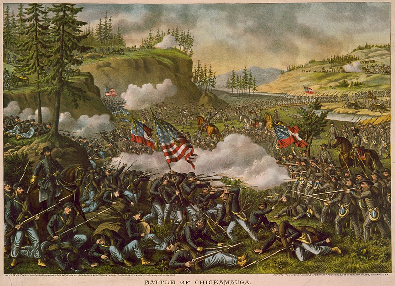 Union and Confederate soldiers fight at the Battle of Chickamauga. (Library of Congress/Copyrighted 1890 by Kurz S. Allison, Art Publishers)