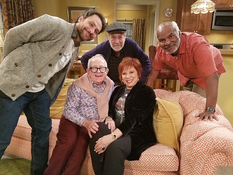 Charlie Day, standing left, with the cast of "The Cool Kids." Seated are Leslie Jordan and Vicki Lawrence. Standing behind them are Martin Mull and David Alan Grier. Day is the creator and executive producer of the Fox comedy, which debuts Friday at 8:30 p.m. (Photo contributed by Leslie Jordan)