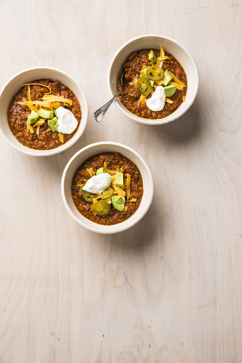 This undated photo provided by America's Test Kitchen in September 2018 shows easy beef chili in Brookline, Mass. This recipe appears in the cookbook “Multicooker Perfection” (Joe Keller/America's Test Kitchen via AP)