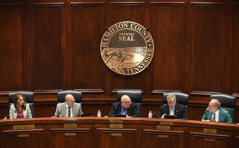 The Hamilton County Commission meets Wednesday, June 24, 2015 in the Hamilton County Courthouse. Commissioners voted to override Mayor Coppinger's veto of the amended budget.