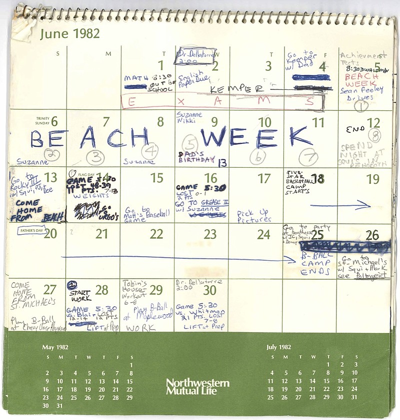 This image released by the Senate Judiciary Committee, Wednesday, Sept. 26, 2018 in Washington, shows Supreme Court nominee Judge Brett Kavanaugh's calendar, from the Summer of 1982. (Senate Judiciary Committee via AP)

