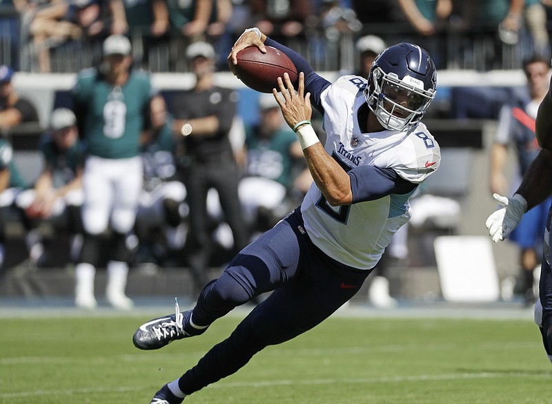 Tennessee Titans quarterback Marcus Mariota scrambles during Sunday's home game against the Philadelphia Eagles.