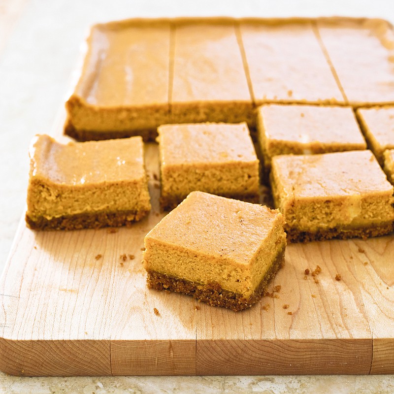 This undated photo provided by America's Test Kitchen in September 2018 shows pumpkin cheesecake bars in Brookline, Mass. This recipe appears in the cookbook “The Perfect Cookie.” (Carl Tremblay/America's Test Kitchen via AP)