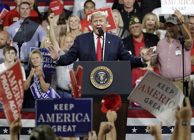 President Donald Trump speaks at a rally Monday, Oct. 1, 2018, in Johnson City, Tenn. (AP Photo/Mark Humphrey)

