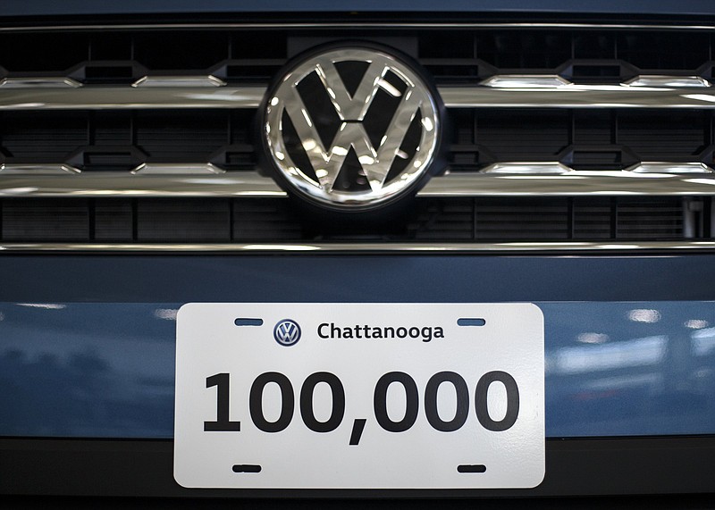 The 100,000th Atlas SUV assembled in Chattanooga is seen during a press conference at the Volkswagen Academy on Friday, Oct. 5, 2018 in Chattanooga, Tenn.