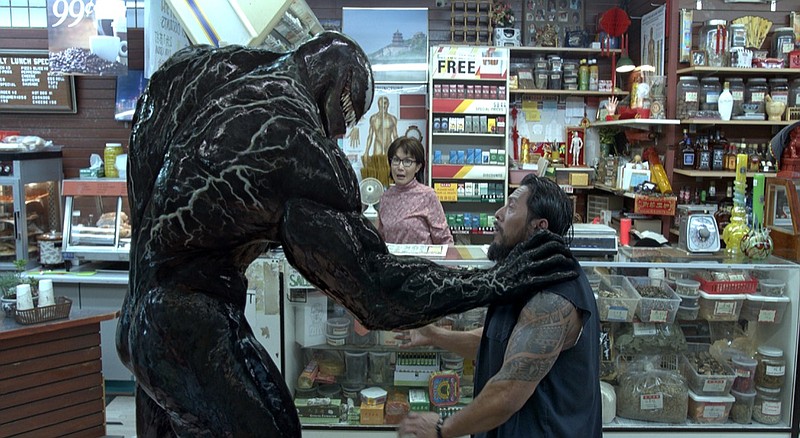 This image released by Sony Pictures shows a scene from "Venom." (Sony Pictures via AP)