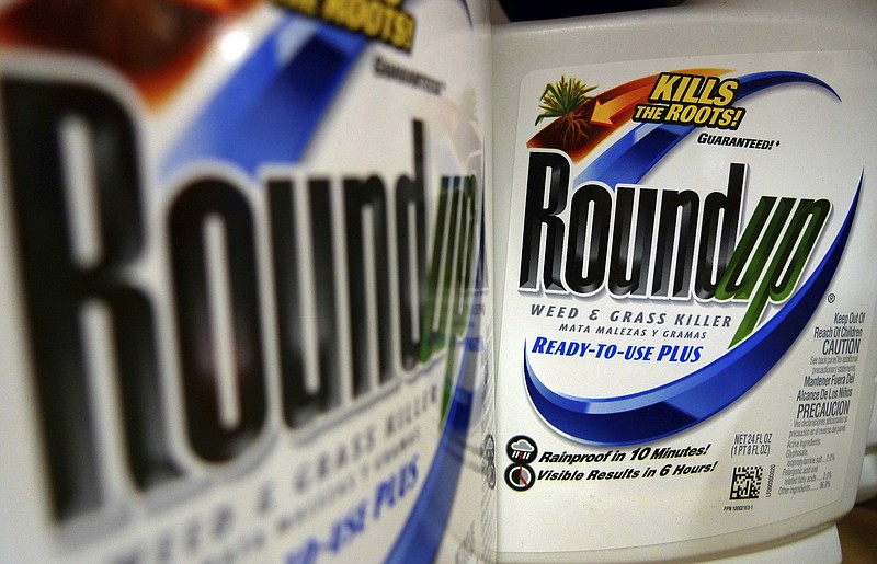 FILE - In this June 28, 2011, file photo, bottles of Roundup herbicide, a product of Monsanto, are displayed on a store shelf in St. Louis. A San Francisco jury's $289 million verdict in favor of a school groundskeeper who says Roundup weed killer caused his cancer will face its first court test. Agribusiness giant Monsanto will argue at a hearing on Wednesday, Oct. 10, 2018 that Judge Suzanne Bolanos should throw out the verdict in favor of DeWayne Johnson. (AP Photo/Jeff Roberson, File)
