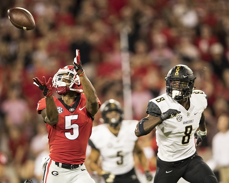 Georgia senior receiver Terry Godwin awaits a pass from Jake Fromm that resulted in a 75-yard touchdown during last Saturday's 41-13 win over Vanderbilt.