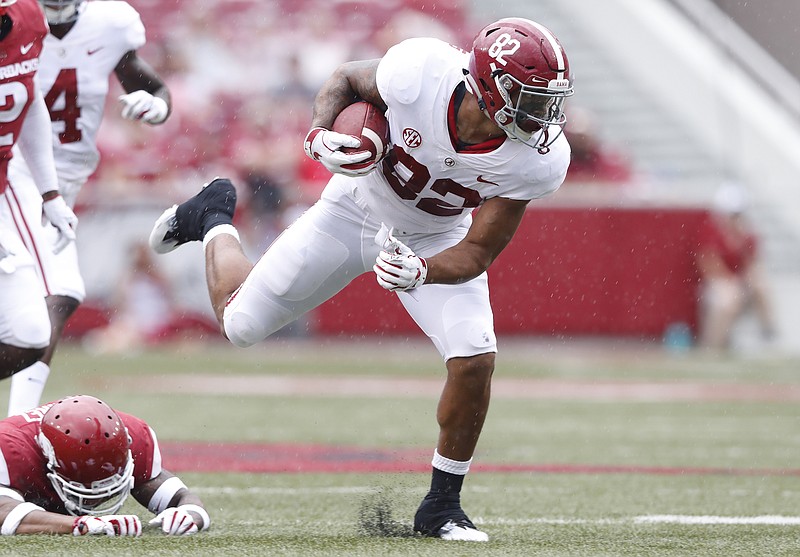 Alabama junior tight end Irv Smith Jr. had two catches for 123 yards and a touchdown in last weekend's 65-31 victory at Arkansas.