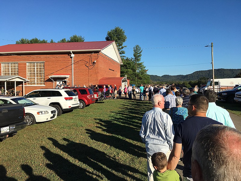 People line up to get into the meeting on a proposed North Ooltewah sewage treatment plant. (Photo contributed by Hugo Winterhalter)