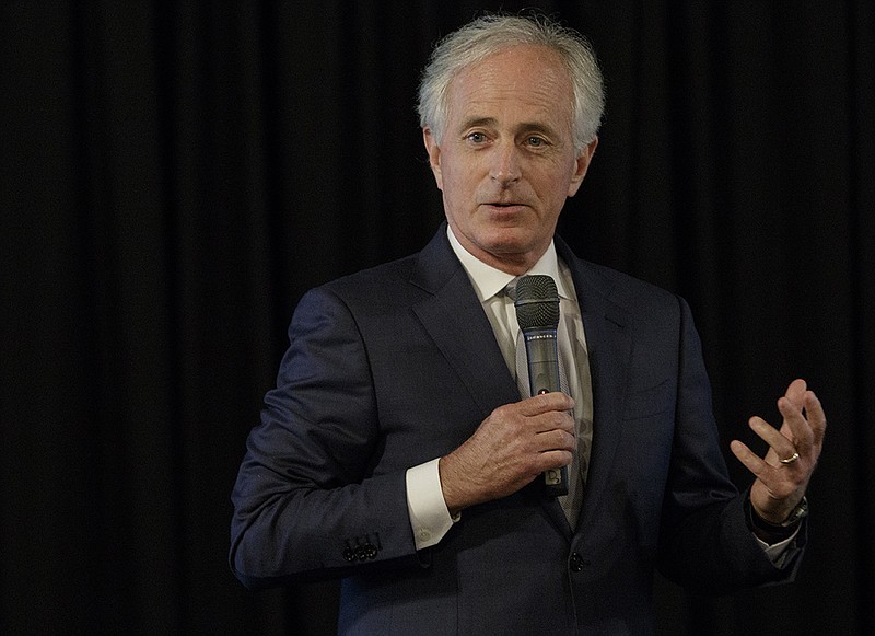 Senator Bob Corker speaks after receiving the Heart of Haiti Award during Children's Nutrition Program of Haiti's Celebrating 20 Years of Success celebration at Stratton Hall on Friday, May 18, 2018 in Chattanooga, Tenn.